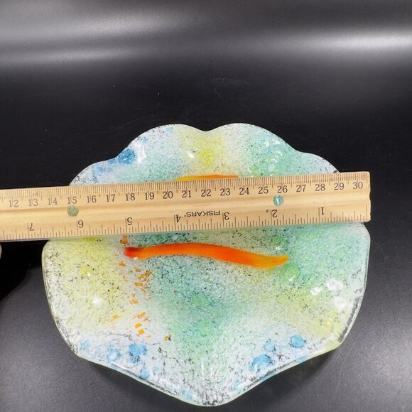 Hand Made Fused Art Glass Dish Plate Ruffled Edges Multicolor Glass Hand Crafted - Picture 6 of 16